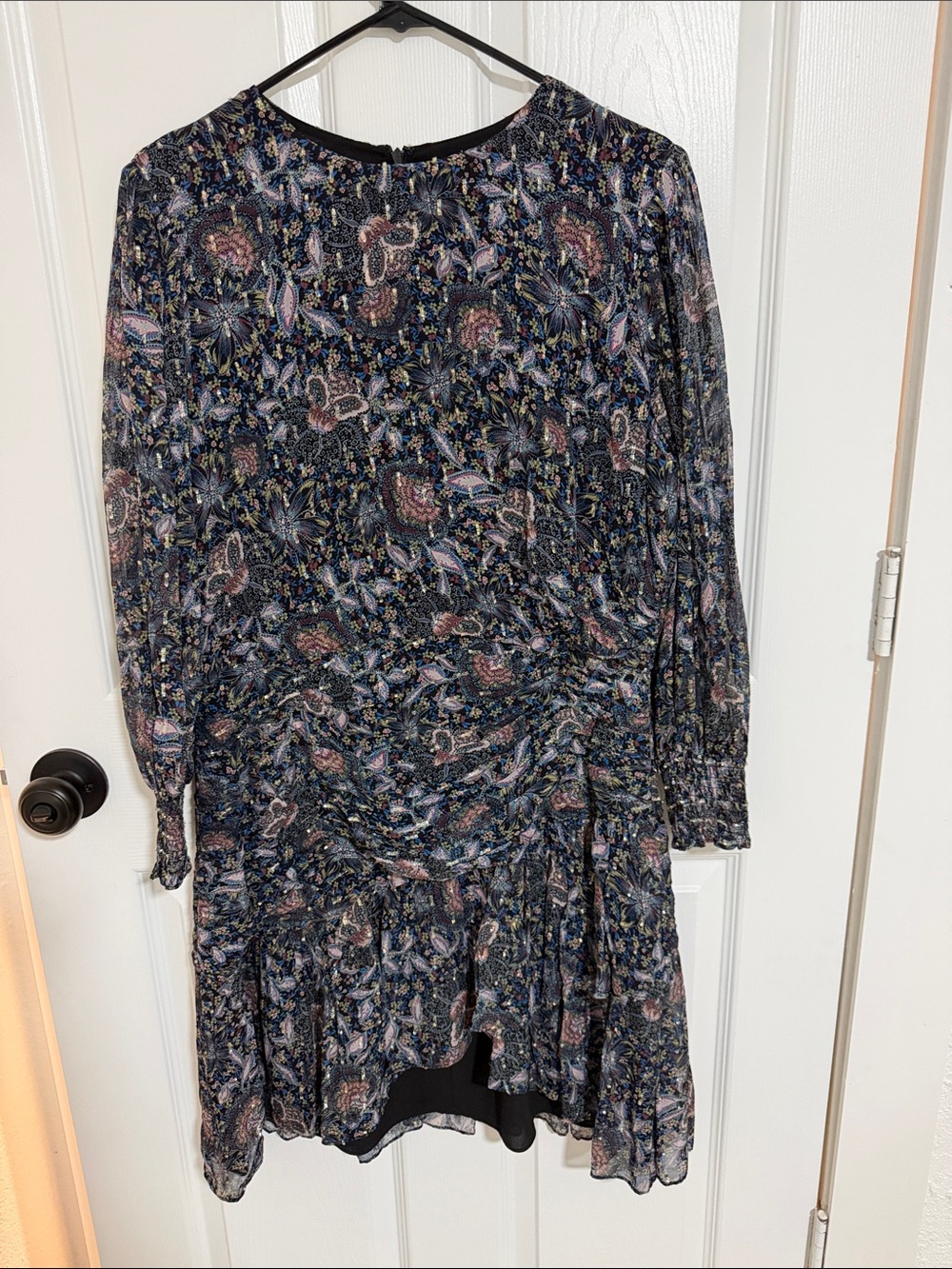Shoshanna Navy Floral Long Sleeve Midi Dress